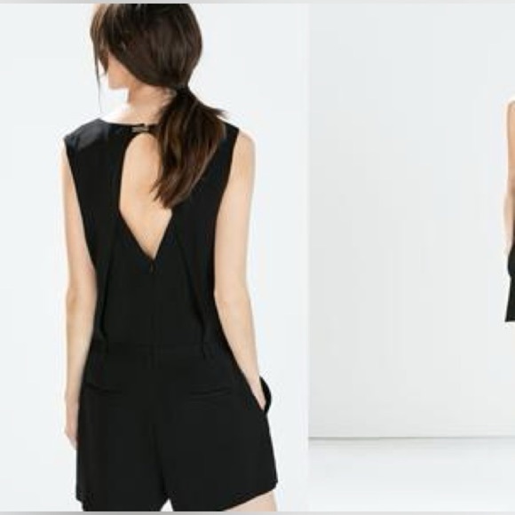 ZARA Size M Womens Crossover V-neck Jumpsuit Romper Black open back - Picture 2 of 16